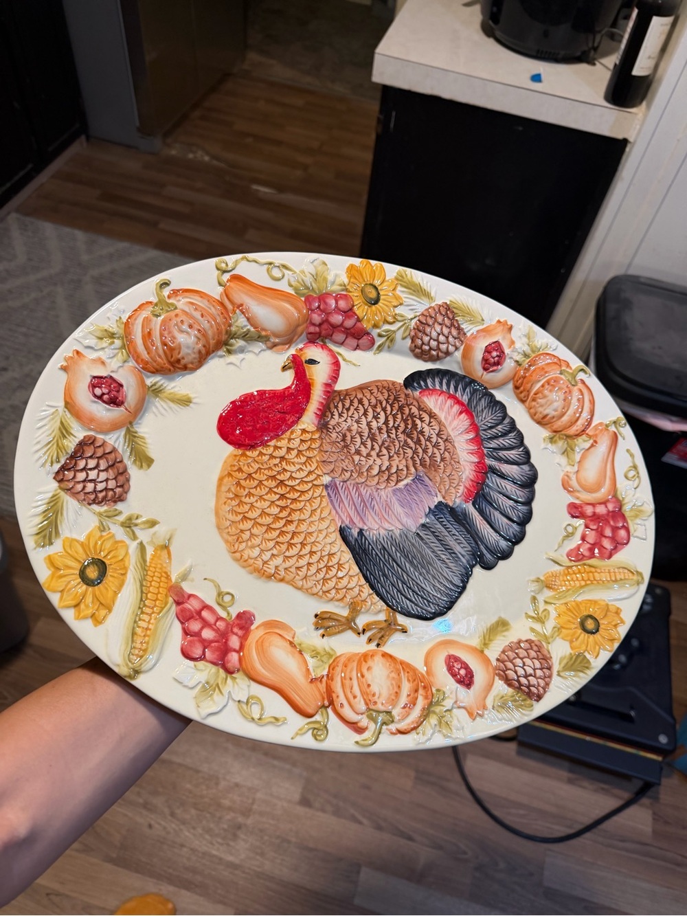 Decorative Embossed Thanksgiving Turkey Platter - Multicolor Harvest Design